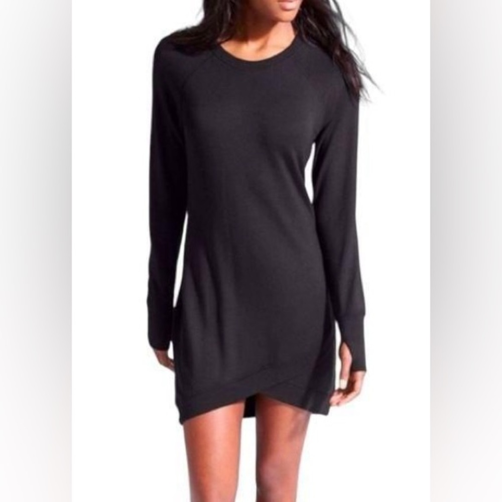 Athleta Criss Cross Sweatshirt Dress, Black, Size Small